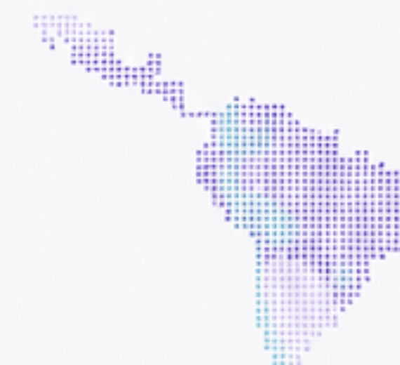 Mapa punteado de Latinoamérica con gradiente violeta y teal