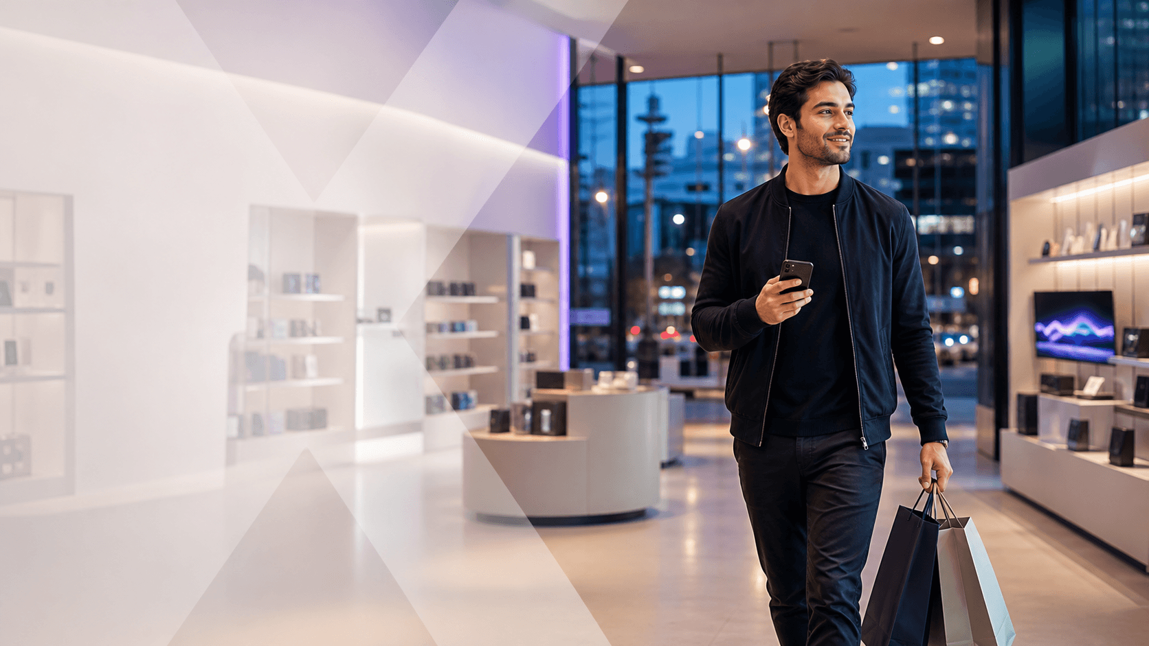 Cliente comprando tecnología en una tienda conectada